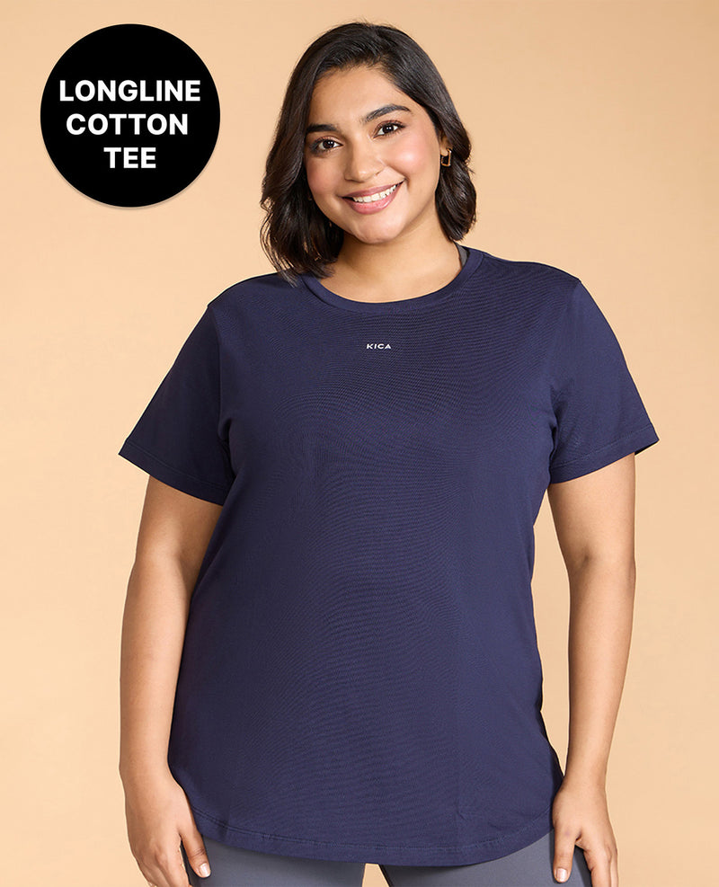 Modest Cotton Essential Top Hip Covering Fit Navy Blue