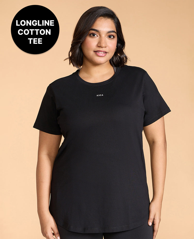 Modest Cotton Essential Top Hip Covering Fit Black