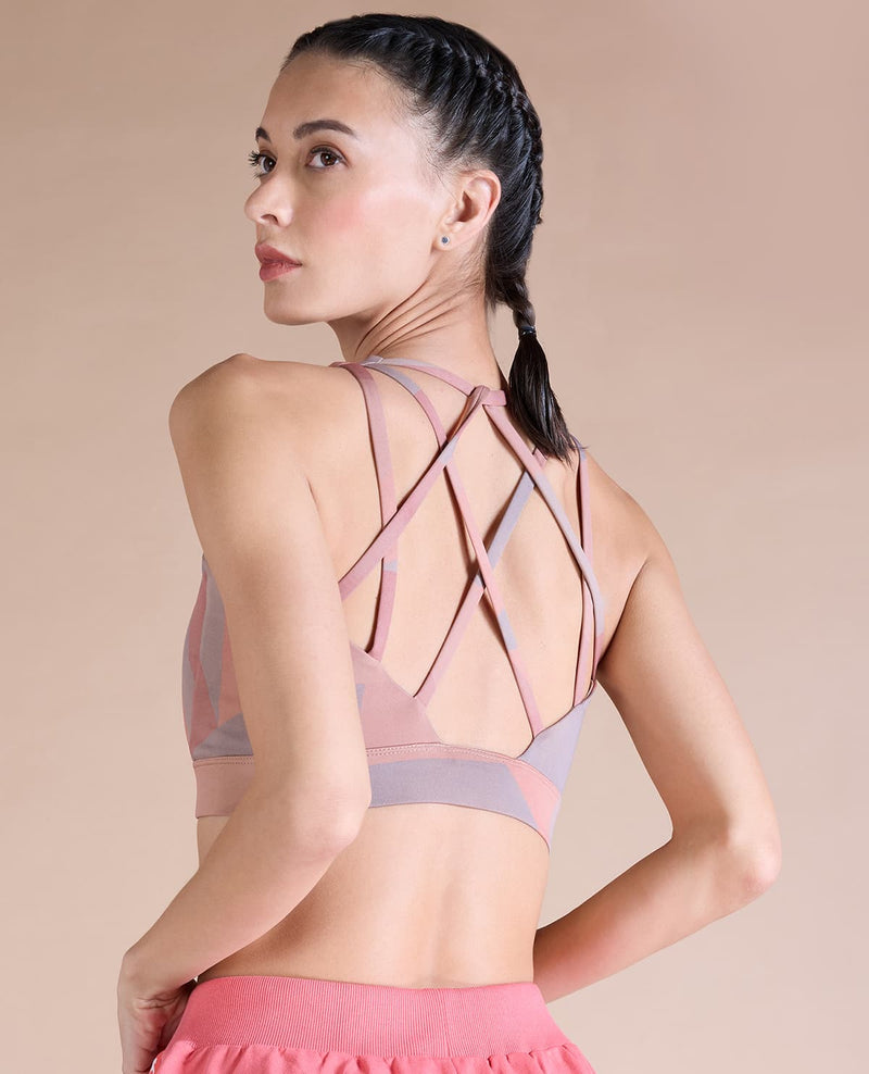 Fashionable Strappy Sports Bra with Removable Pads