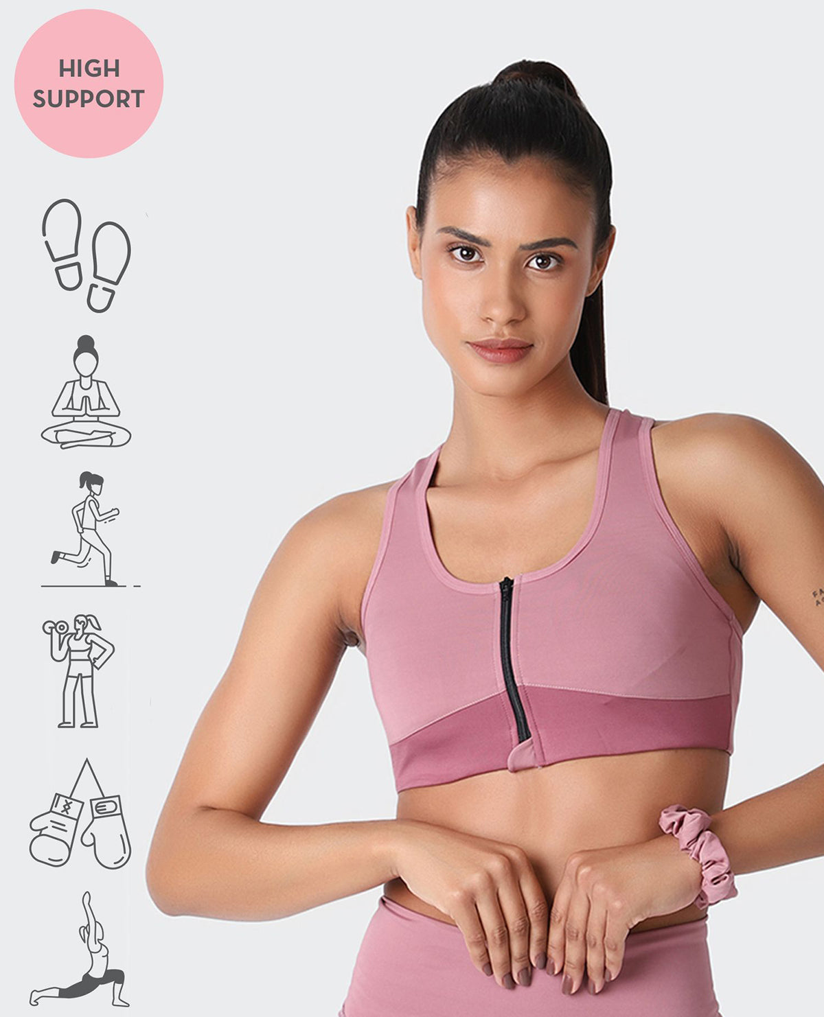 Buy Women's Active Zipped Plunge Sport Bra-Purple/Yellow, Size 38C Online  at desertcartSeychelles