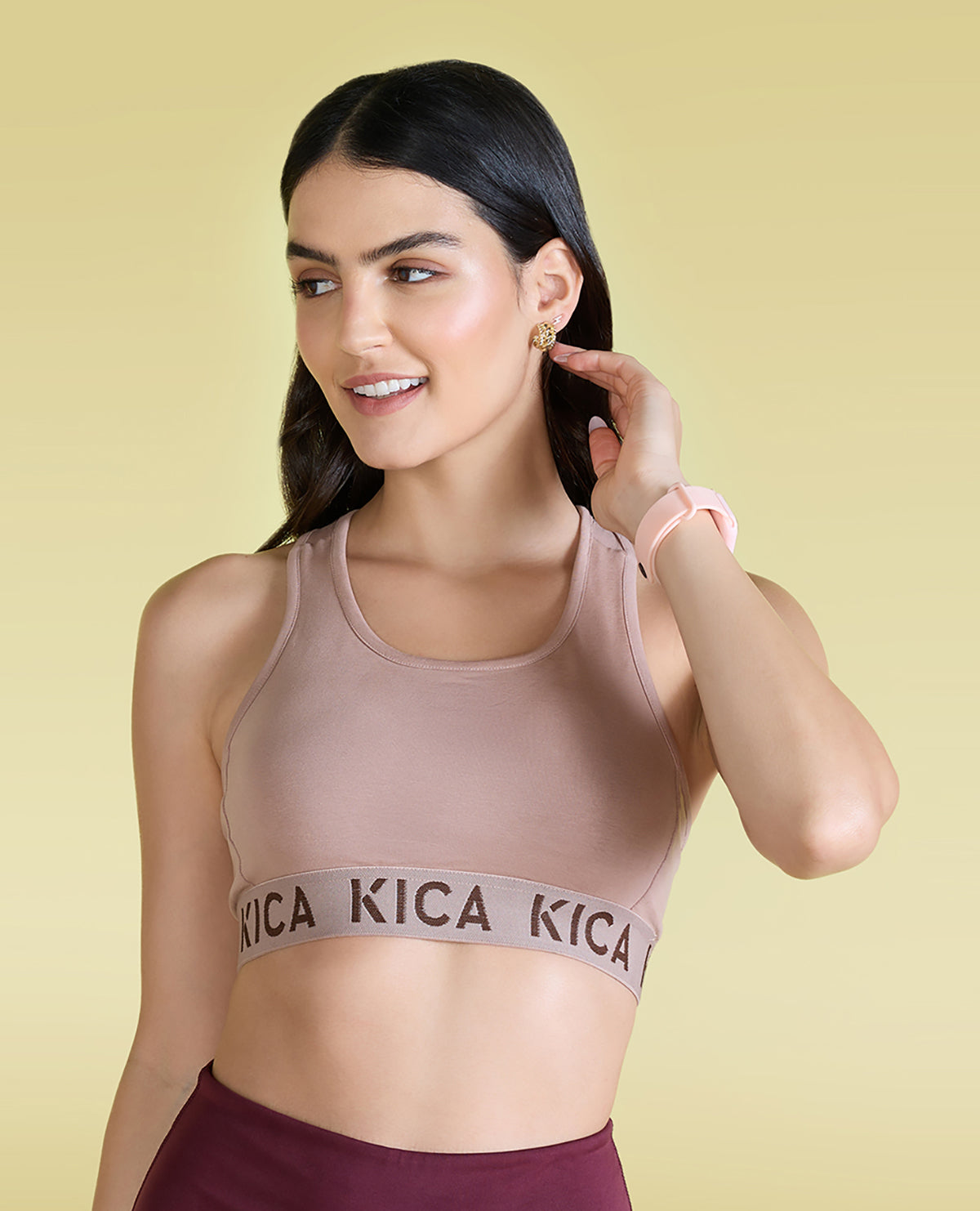 Buy Lady Lyka Medium Impact Seamless Cotton Sports Bra - Skin at