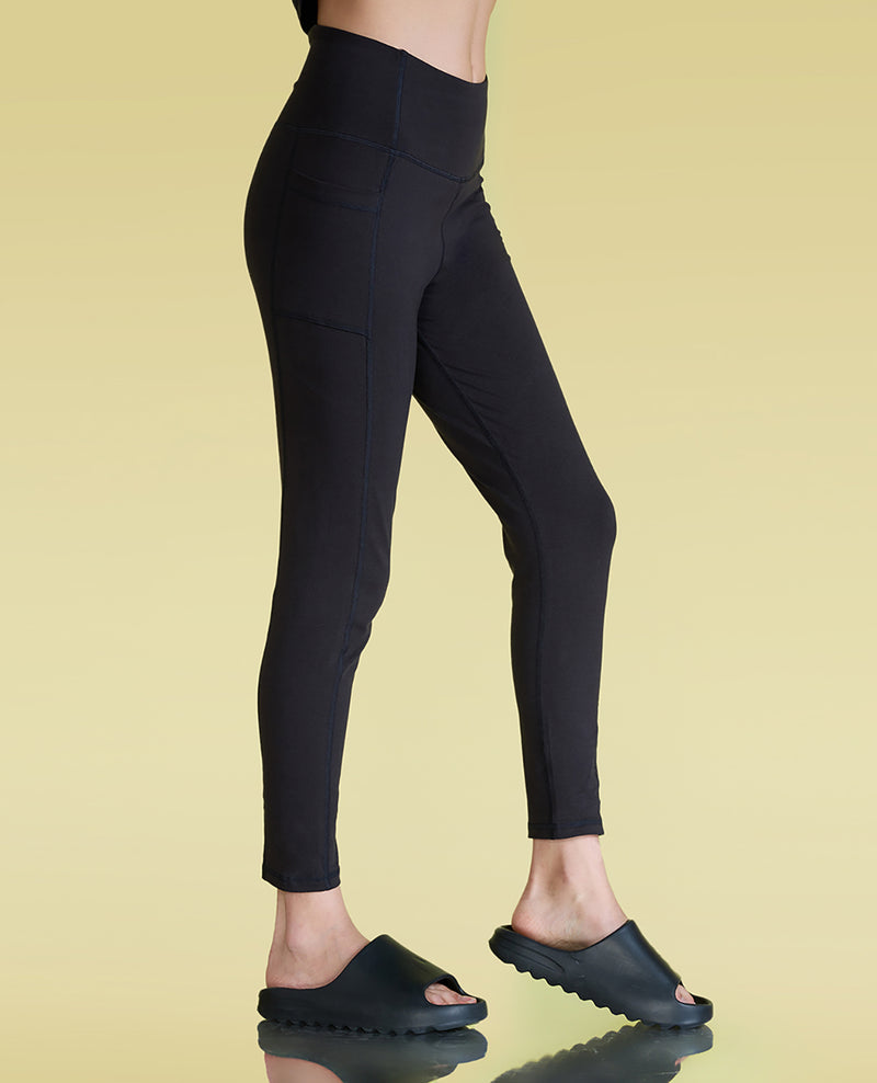 High-Waist Everyday Cotton Blend Leggings with Pockets