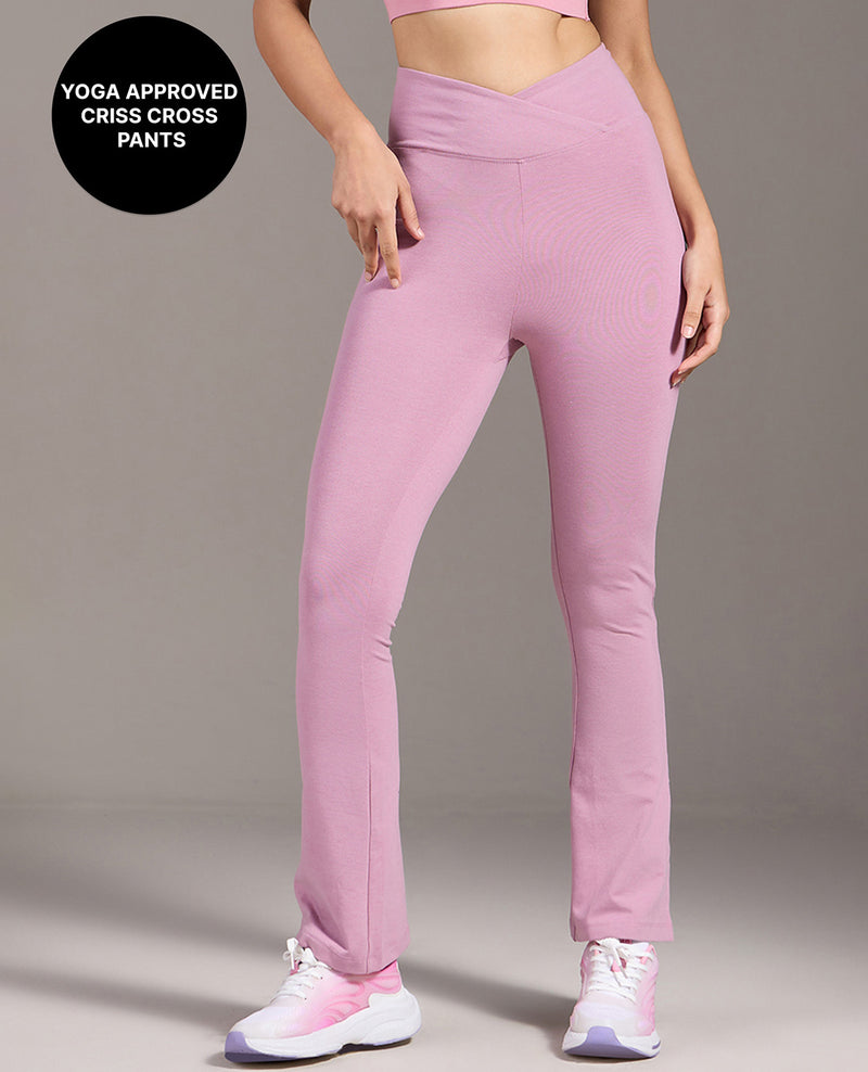 Kica Criss Cross Cotton Flare Comfort Pants Pink