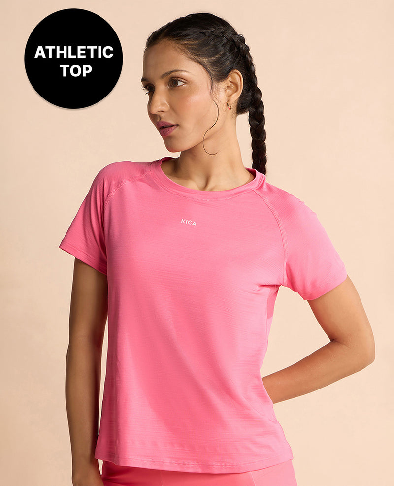 Regular Fit Basic Half Sleeves Top Pink