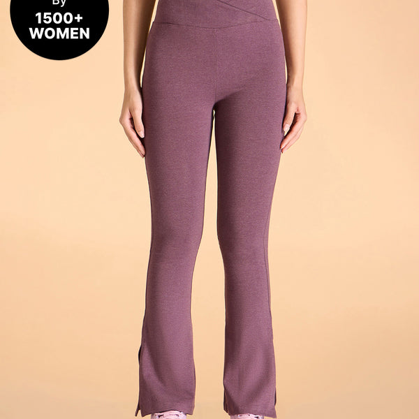 Kica Criss Cross Cotton Flare Comfort Pants Plum