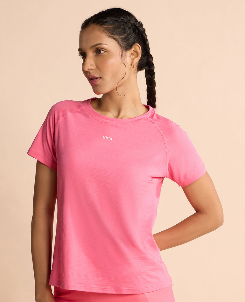 Regular Fit Basic Half Sleeves Top Pink