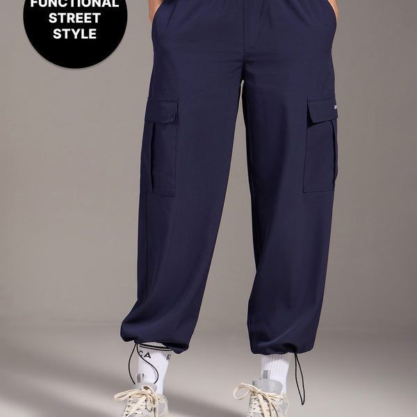 Kica High Waist Cargo Pants in Quick Dry Performance Fabric Navy Blue