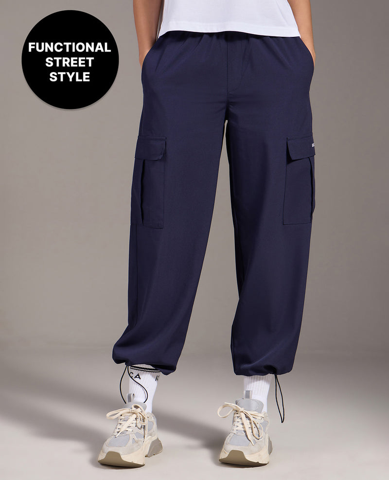 Women High Waist Cargo Pants Navy Blue