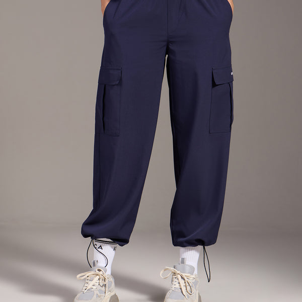 High Waist Cargo Pants In Max Dry Fabric Navy Blue