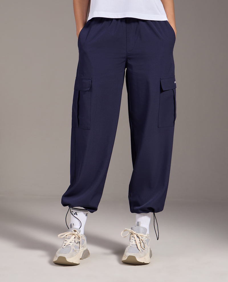 High Waist Cargo Pants In Max Dry Fabric Navy Blue