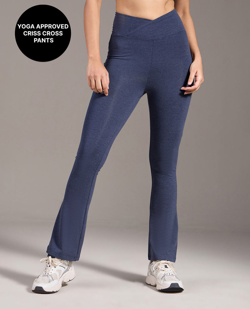 Kica Criss Cross Cotton Flare Comfort Pants Navy Blue