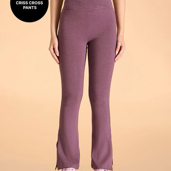 Kica Criss Cross Cotton Flare Comfort Pants Plum