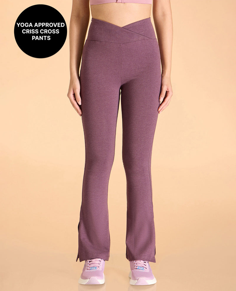 Kica Criss Cross Cotton Flare Comfort Pants Plum