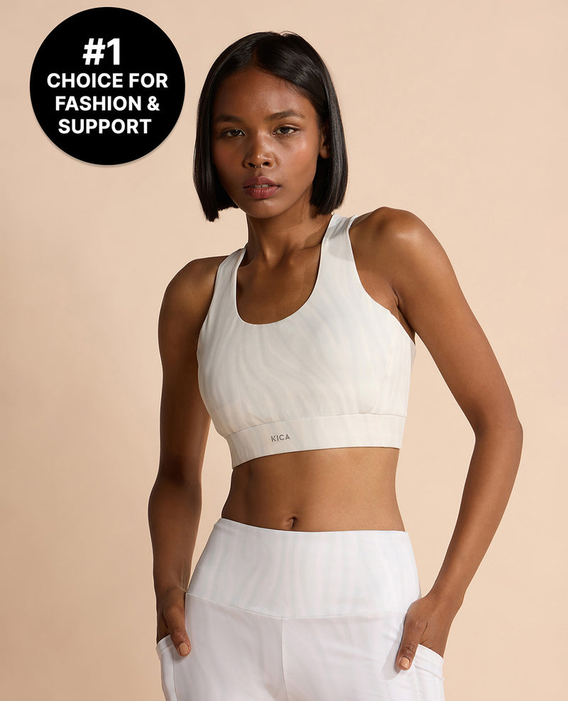 Fashionable Strappy Sports Bra with Removable Pads Animal Print White