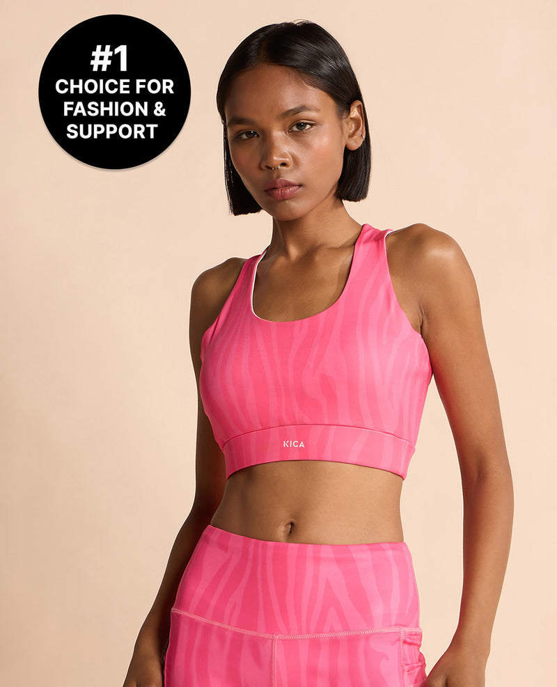 Fashionable Strappy Sports Bra with Removable Pads Animal Print Pink