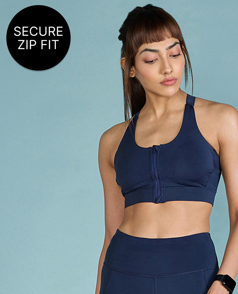 Front-Zip Mid-Impact Sports Bra with Removable Pads