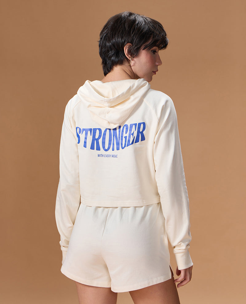 Cropped Cotton Terry Hoodie Off White