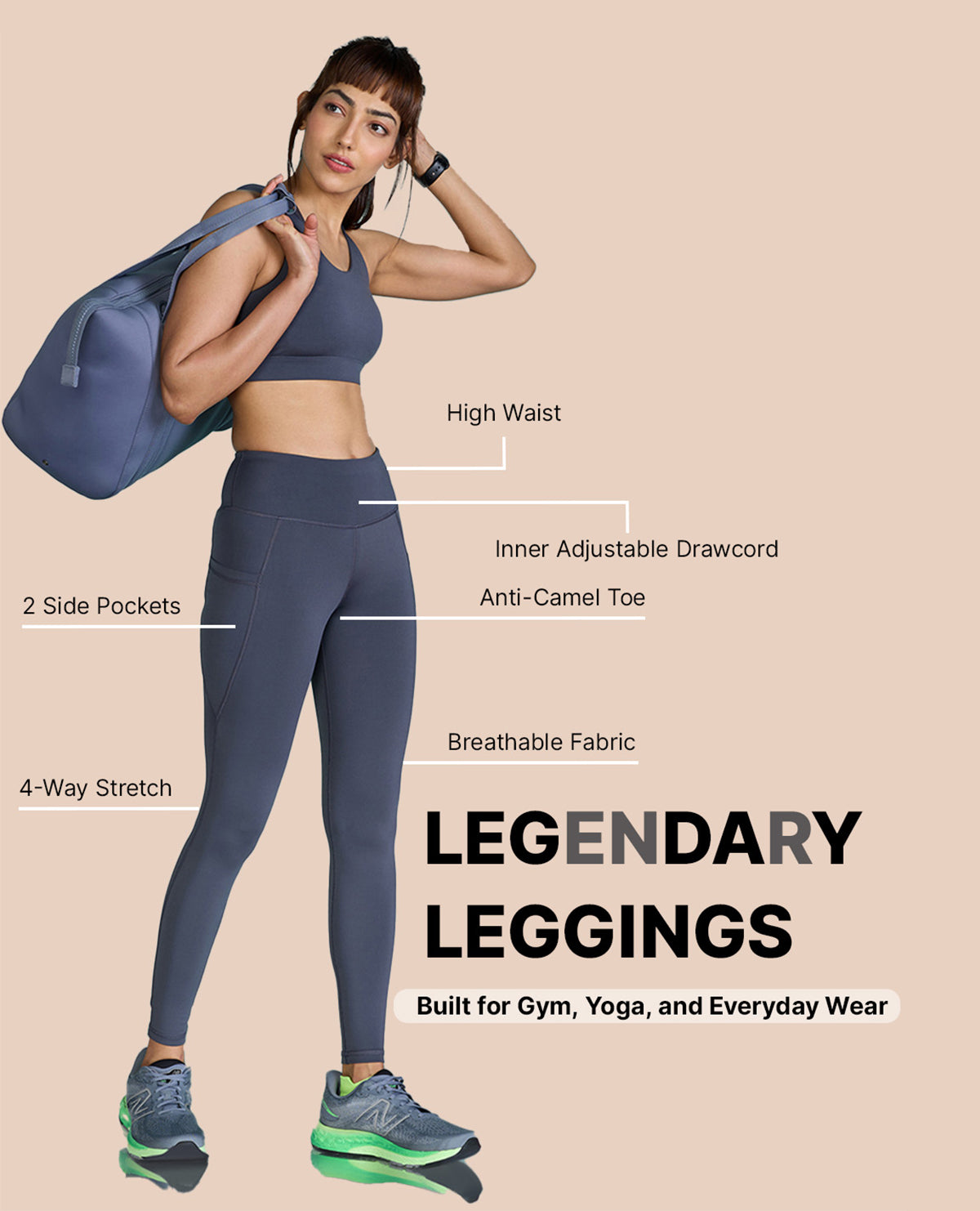 Bottomwear Kica Active  High Waisted Leggings In Second Skn