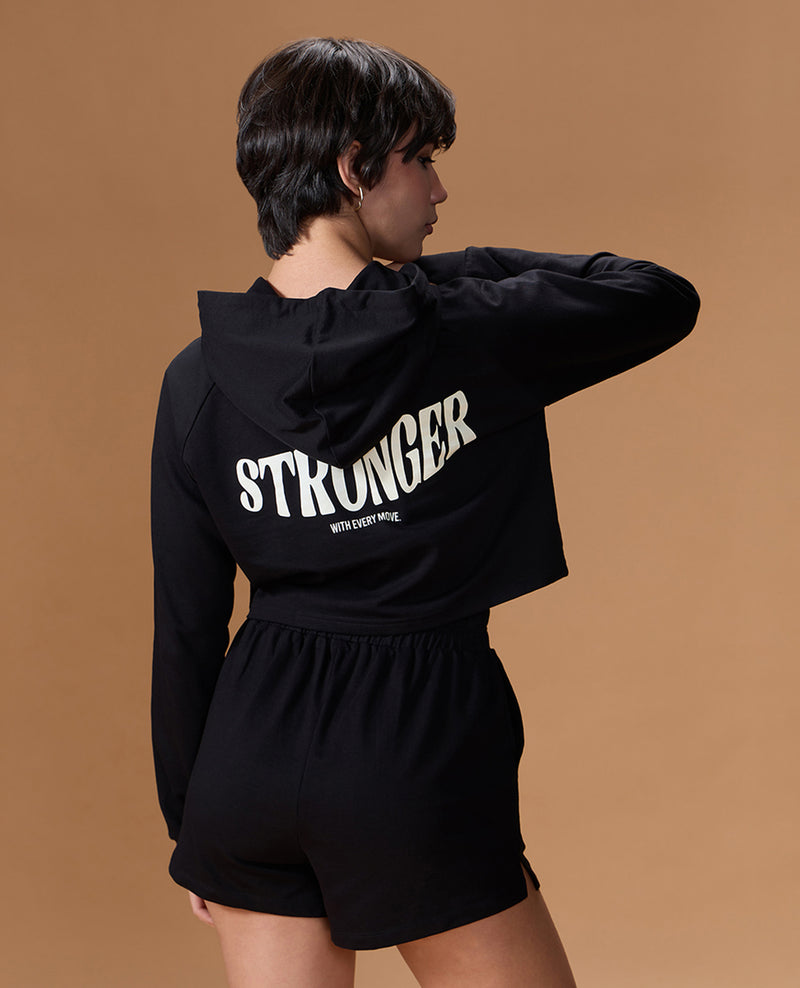 Cropped Cotton Terry Hoodie Black