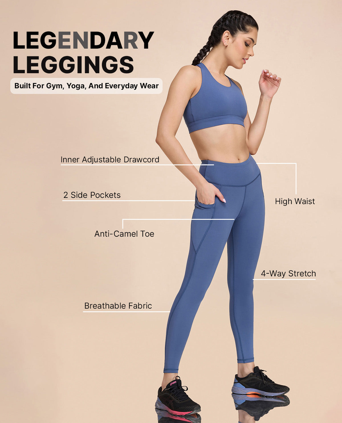ALONG FIT Soft Mesh Yoga Pants with Side Pockets Workout High