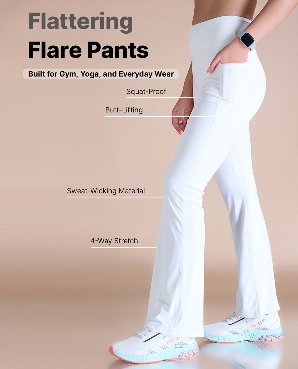 Women's Yoga Pants Flare Leg Bootcut 4 Way Stretch Quick Dry