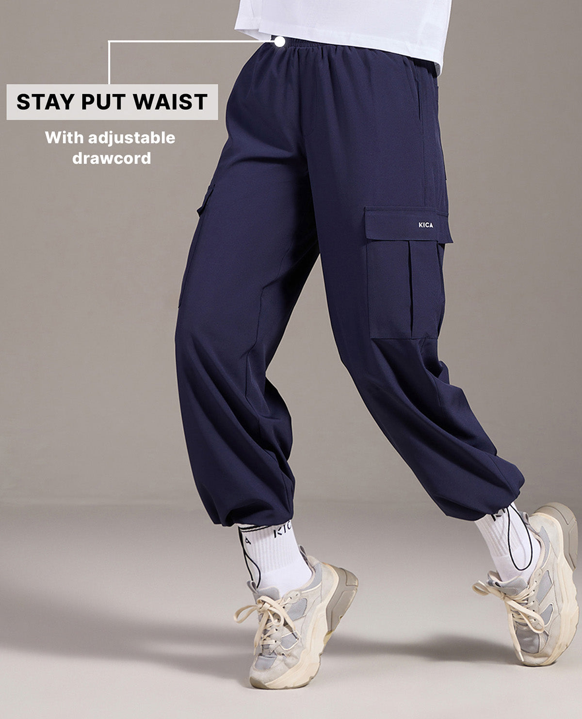 Kica High Waist Cargo Pants in Quick Dry Performance Fabric Navy