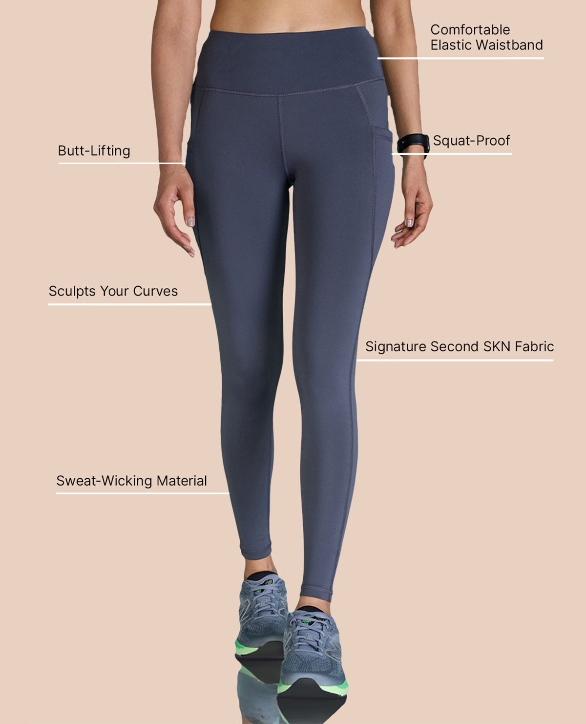 Buy Kica High Waisted Dual Coloured Leggings in Second SKN Fabric
