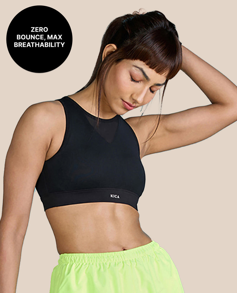 Kica Women High Impact & Full Coverage Mesh Sports Bra Black