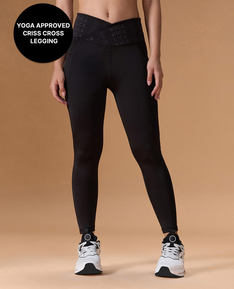 Kica Mid Rise Criss Cross Leggings Black