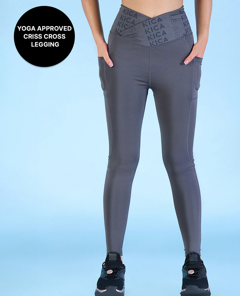 Kica Mid Rise Criss Cross Leggings Grey