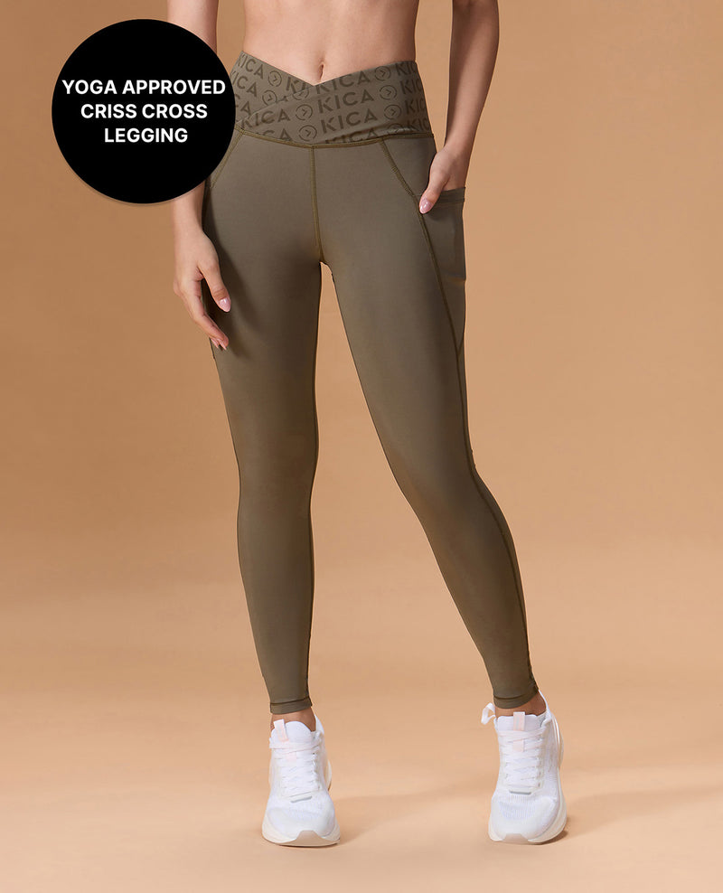 Kica Mid Rise Criss Cross Leggings Olive
