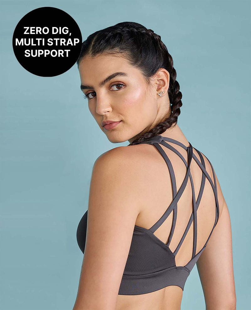 Kica Strappy Mid-Impact Sports Bra with Removable Pads Grey