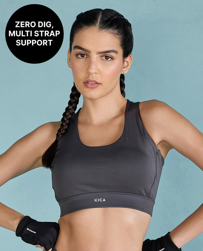 Kica Strappy Mid-Impact Sports Bra with Removable Pads Grey