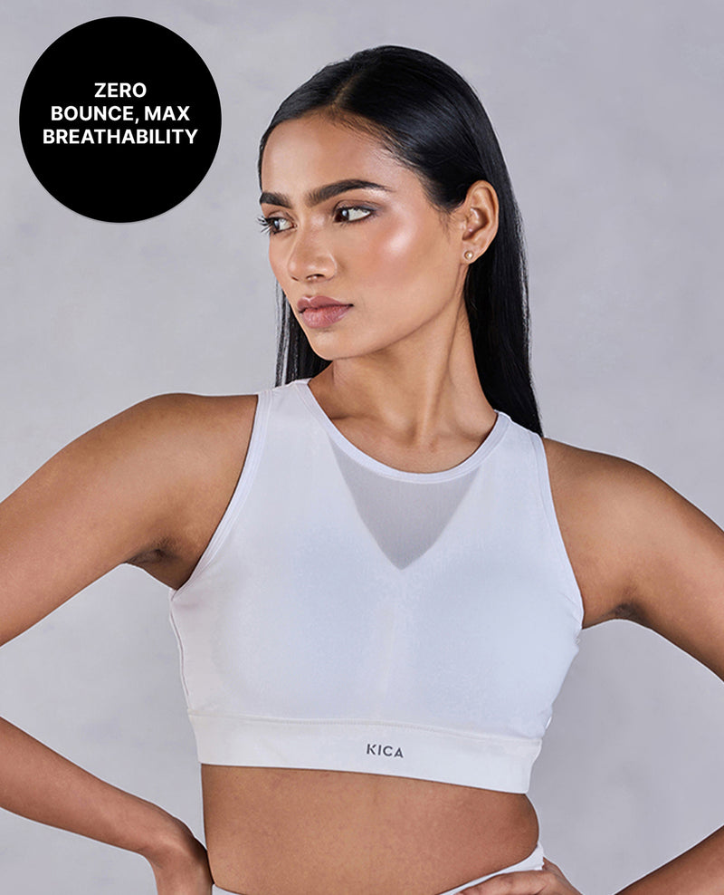 Kica Women High Impact & Full Coverage Mesh Sports Bra White