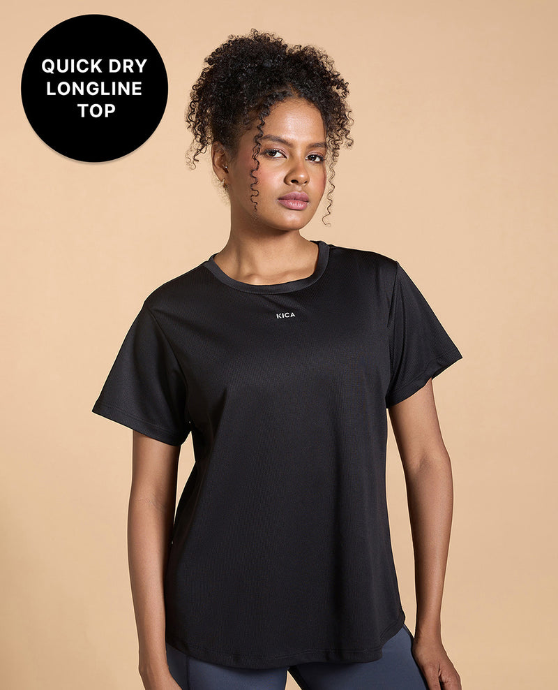 Kica Quick Dry Active T-Shirt with Curved Hem and Flattering Hip-Length Fit Black