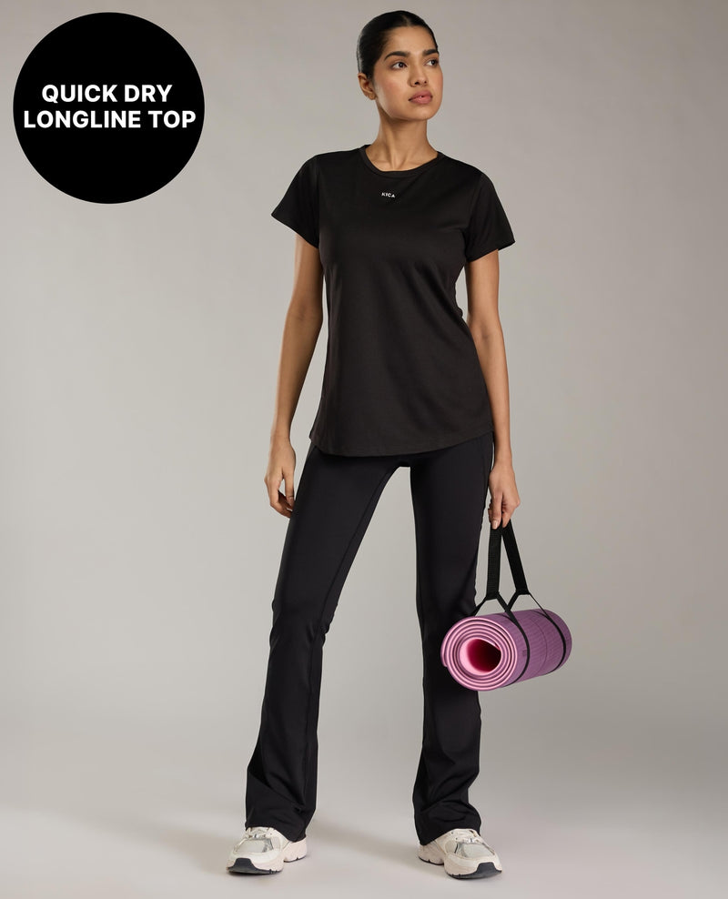Kica Quick Dry Active T-Shirt with Curved Hem and Flattering Hip-Length Fit Black