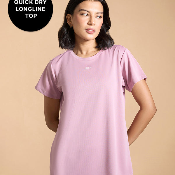 Kica Quick Dry Active T-Shirt with Curved Hem and Flattering Hip-Length Fit Pink
