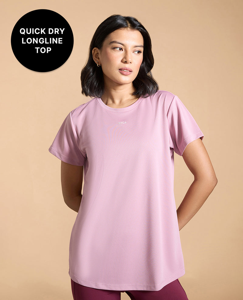 Kica Quick Dry Active T-Shirt with Curved Hem and Flattering Hip-Length Fit Pink