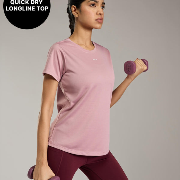Kica Quick Dry Active T-Shirt with Curved Hem and Flattering Hip-Length Fit Pink