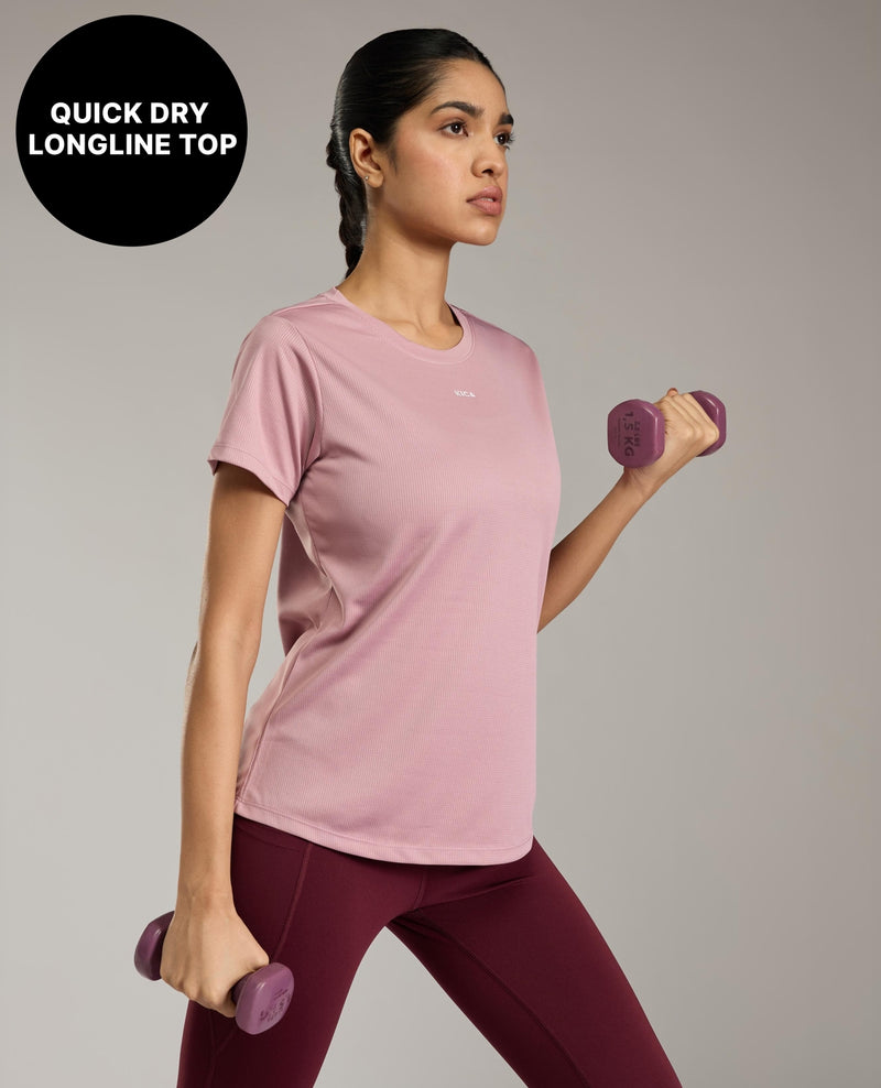 Kica Quick Dry Active T-Shirt with Curved Hem and Flattering Hip-Length Fit Pink