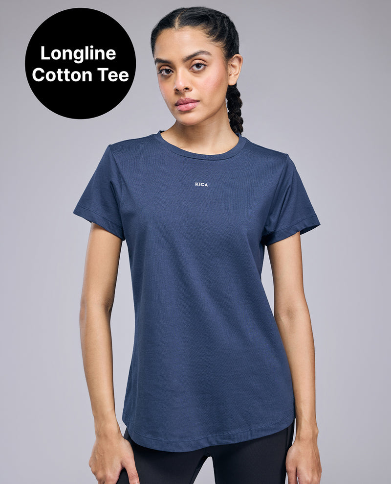 Kica Cotton Regular Fit Top With Flattering Hip Coverage Navy Blue