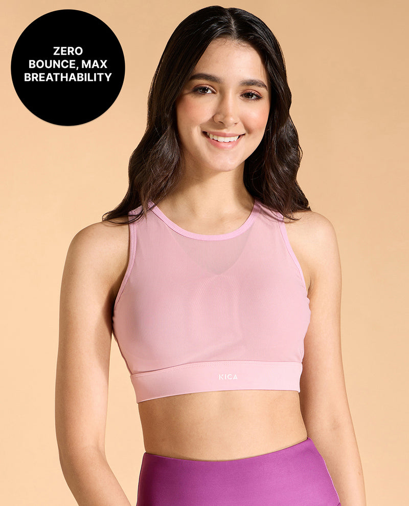 Kica Women High Impact & Full Coverage Mesh Sports Bra Pink
