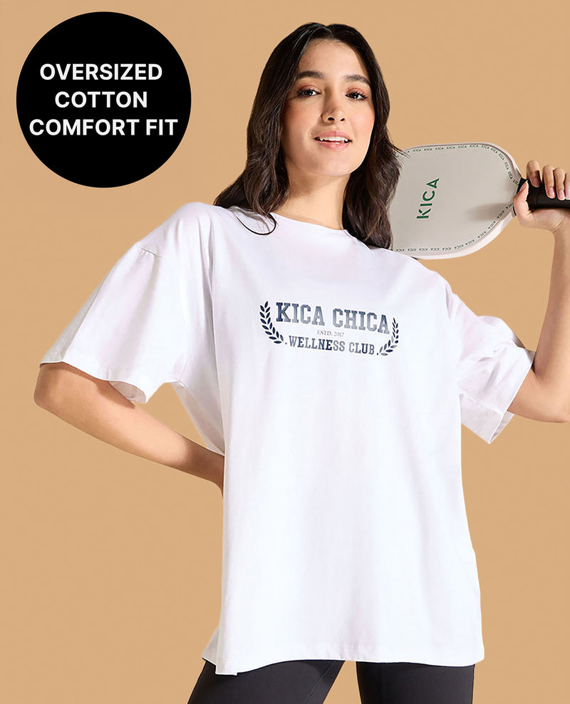 Kica Cotton Oversized Printed Graphic T Shirt White