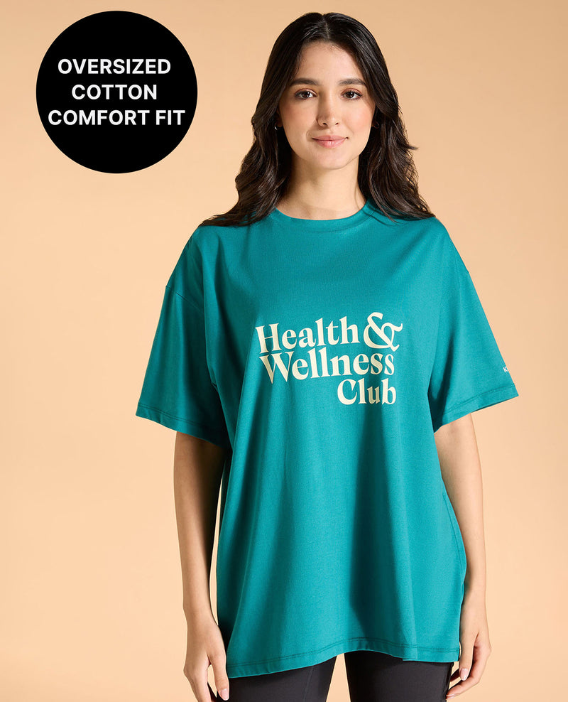Kica Cotton Oversized Printed Graphic T Shirt Teal