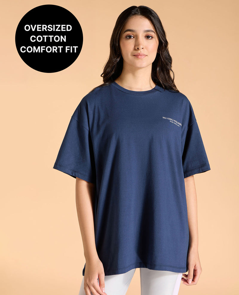Kica Cotton Oversized Printed Graphic T Shirt Navy Blue