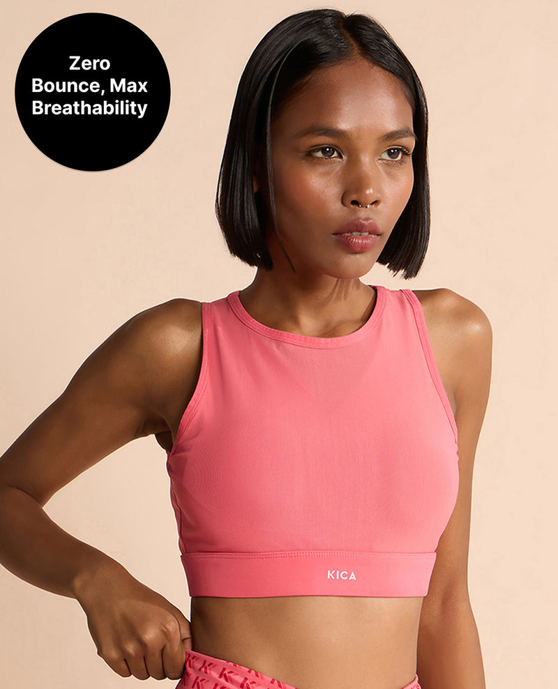 Kica Women High Impact & Full Coverage Mesh Sports Bra Apple