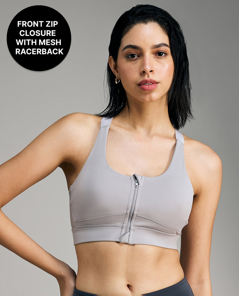 Kica Front Zip Sports Bra with Removable Pads Grey