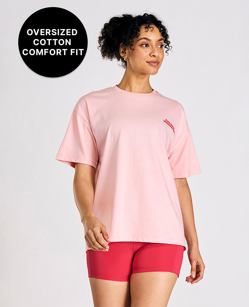 Cotton Oversized Printed Graphic Tshirt Pink
