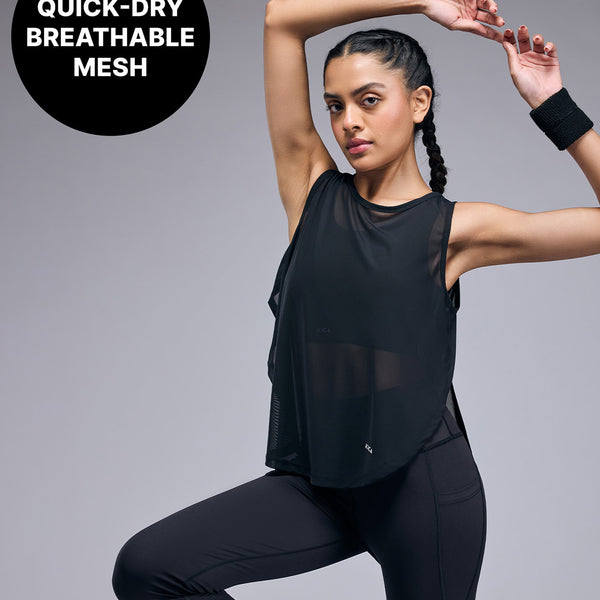 Quick Dry Sporty Mesh Tank Top- KIC001 Black