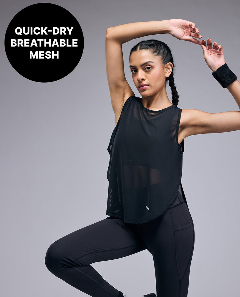 Quick Dry Sporty Mesh Tank Top- KIC001 Black